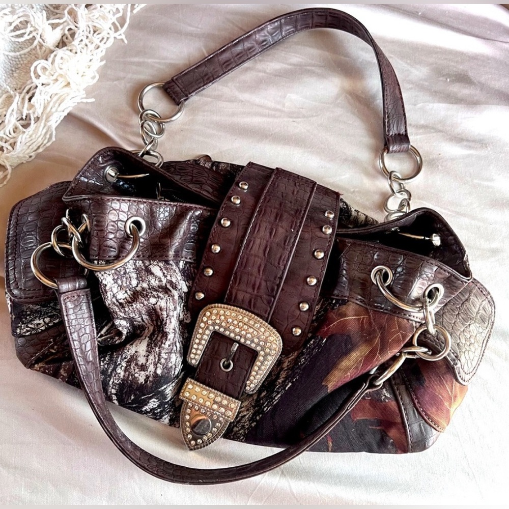 Camo Buckle Rhinestone Purse